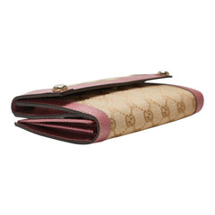 グッチ GGキャンバス 長財布 153211 ベージュ ピンク キャンバス レザー レディース GUCCI 【中古】