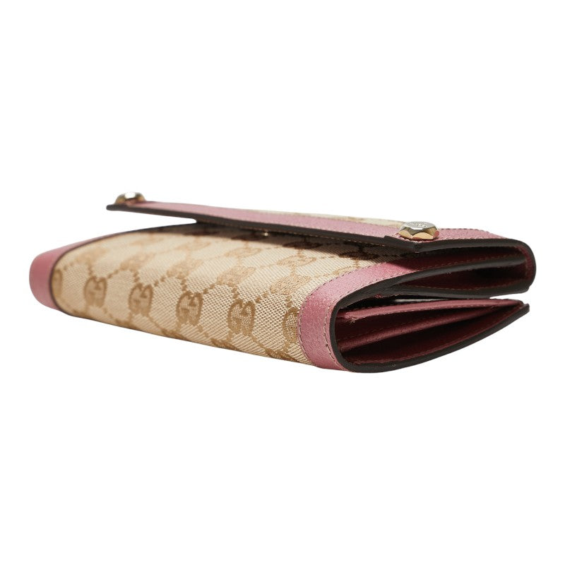 グッチ GGキャンバス 長財布 153211 ベージュ ピンク キャンバス レザー レディース GUCCI 【中古】