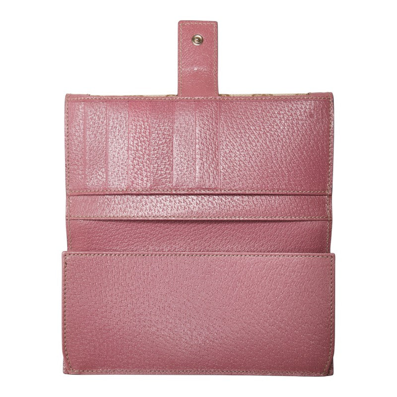 グッチ GGキャンバス 長財布 153211 ベージュ ピンク キャンバス レザー レディース GUCCI 【中古】