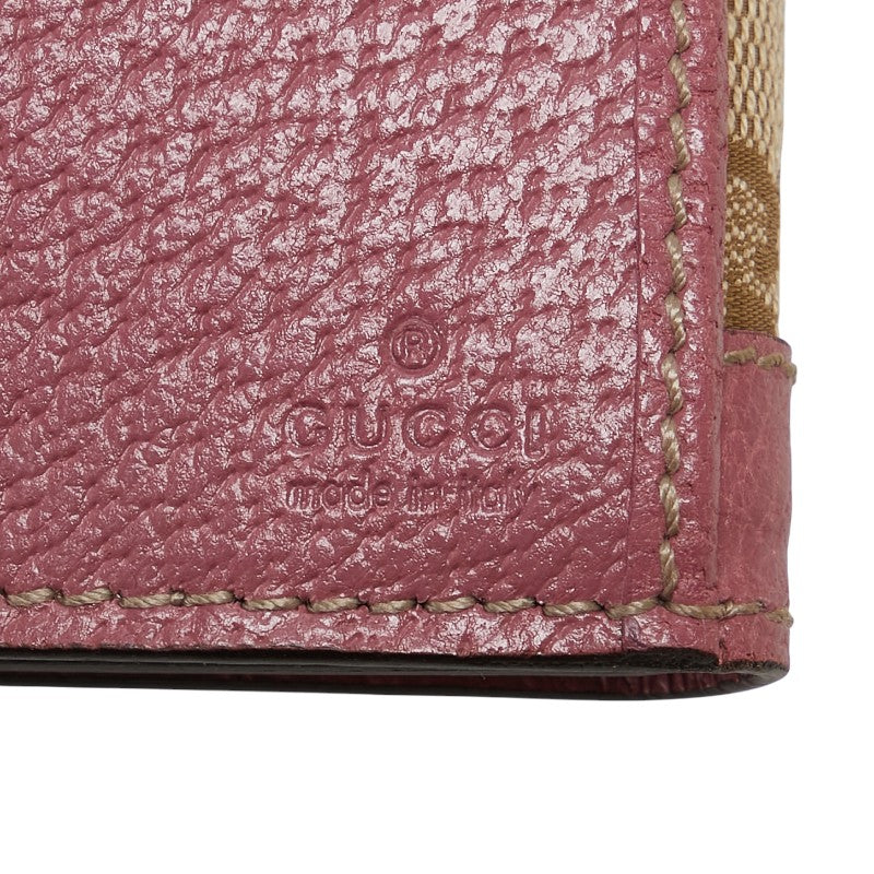 グッチ GGキャンバス 長財布 153211 ベージュ ピンク キャンバス レザー レディース GUCCI 【中古】