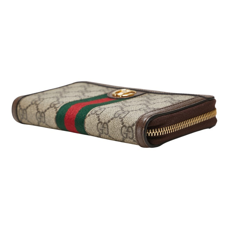 グッチ オフィディア GGスプリーム ラウンドファスナー 長財布 523154 ベージュ マルチカラー PVC レザー レディース GUCCI 【中古】