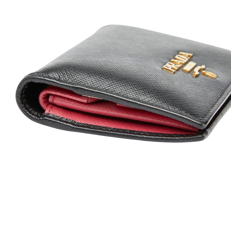 プラダ 二つ折り財布 ブラック サフィアーノレザー レディース PRADA 【中古】