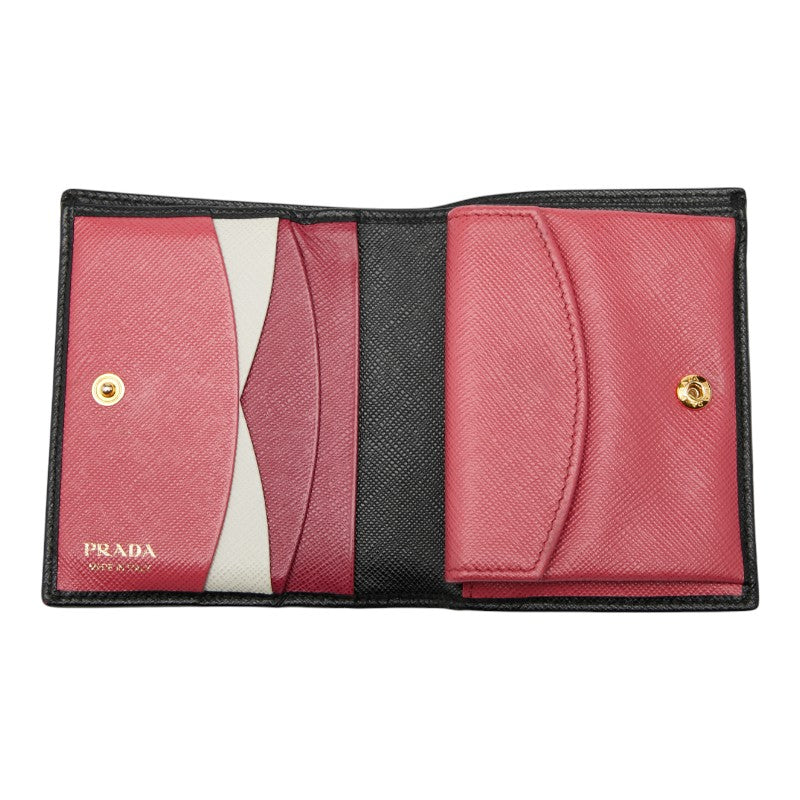 プラダ 二つ折り財布 ブラック サフィアーノレザー レディース PRADA 【中古】