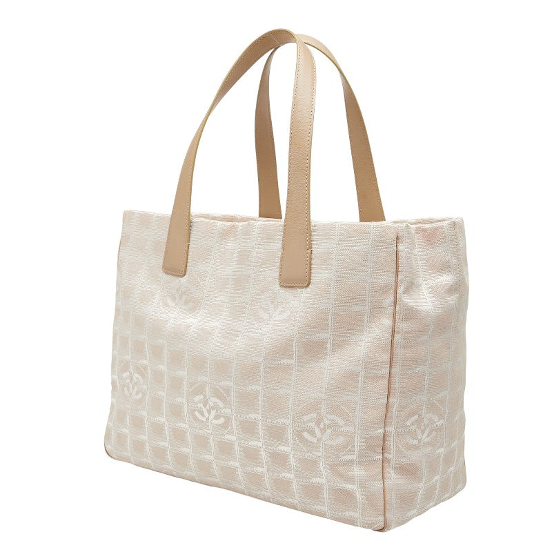 シャネル ニュートラベルライン トートバッグ ベージュ ピンク ナイロン レザー レディース CHANEL 【中古】