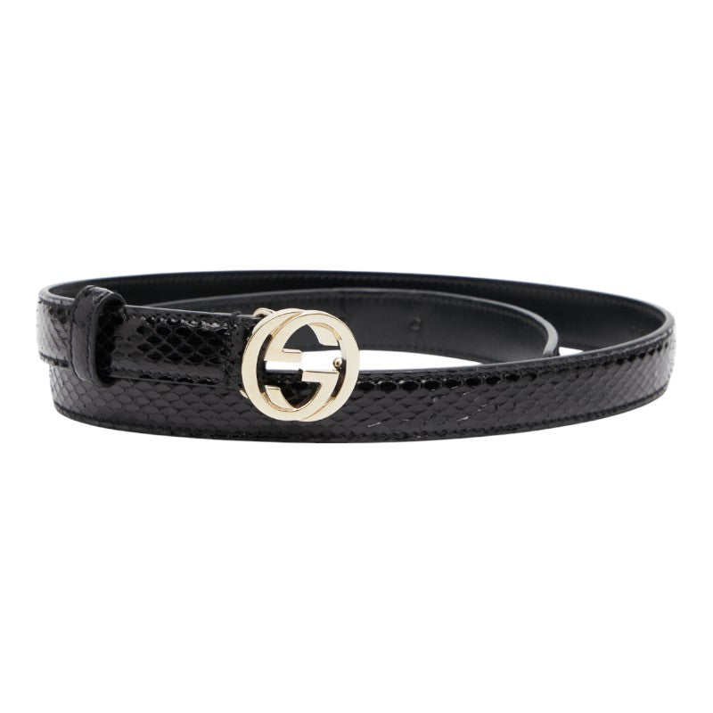グッチ インターロッキングG ベルト サイズ:80/32 159614 ブラック ゴールド パイソン レザー レディース GUCCI 【中古】