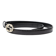 グッチ インターロッキングG ベルト サイズ:80/32 159614 ブラック ゴールド パイソン レザー レディース GUCCI 【中古】