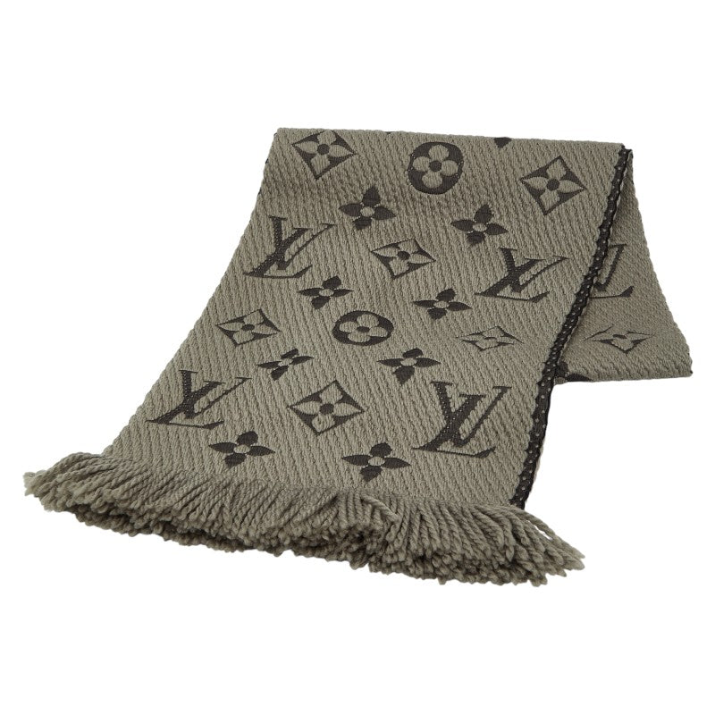 ルイ ヴィトン エシャルプ ロゴマニア マフラー グレー ウール シルク レディース LOUIS VUITTON 【中古】