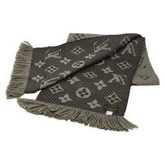ルイ ヴィトン エシャルプ ロゴマニア マフラー グレー ウール シルク レディース LOUIS VUITTON 【中古】