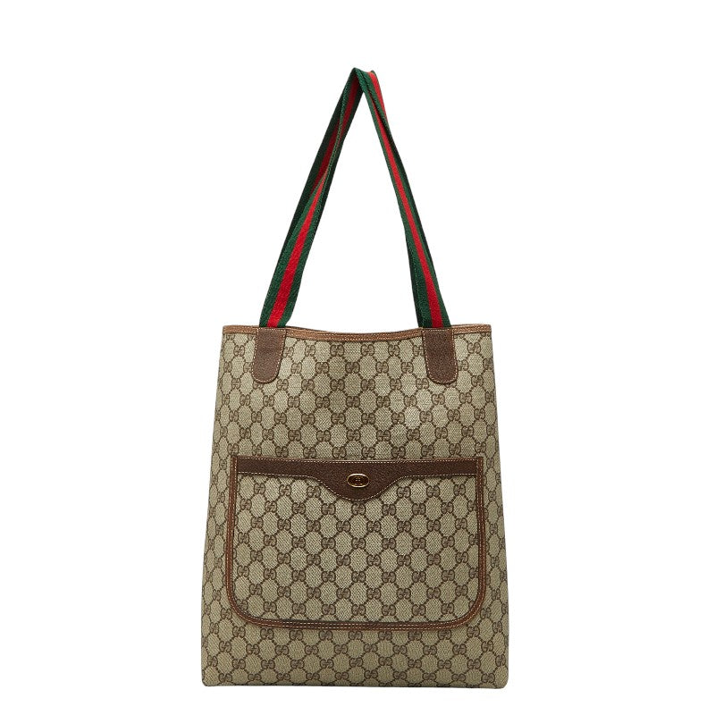 グッチ GGスプリーム シェリーライン トートバッグ 39 02 003 ベージュ ブラウン PVC レザー レディース GUCCI 【中古】