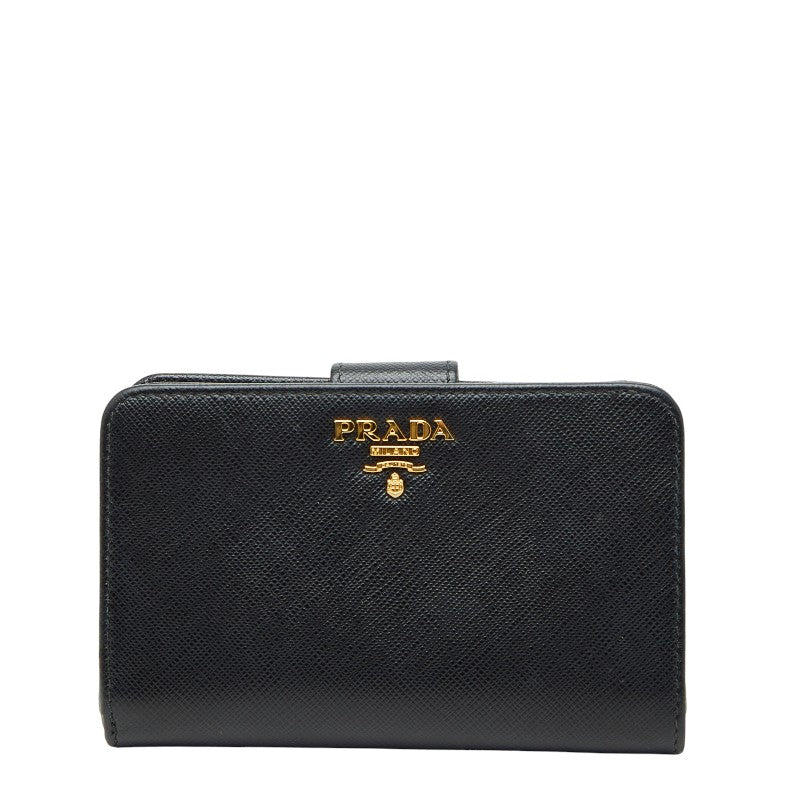 プラダ 二つ折り財布 ネイビー サフィアーノレザー レディース PRADA 【中古】