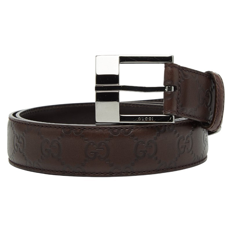 グッチ グッチシマ ベルト サイズ95・38 146413 ダークブラウン シルバー レザー メンズ GUCCI 【中古】
