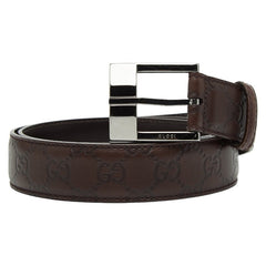グッチ グッチシマ ベルト サイズ95・38 146413 ダークブラウン シルバー レザー メンズ GUCCI 【中古】