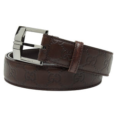 グッチ グッチシマ ベルト サイズ95・38 146413 ダークブラウン シルバー レザー メンズ GUCCI 【中古】