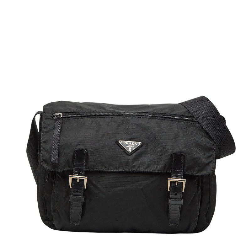 プラダ 三角ロゴプレート ショルダーバッグ ブラック ナイロン レディース PRADA 【中古】