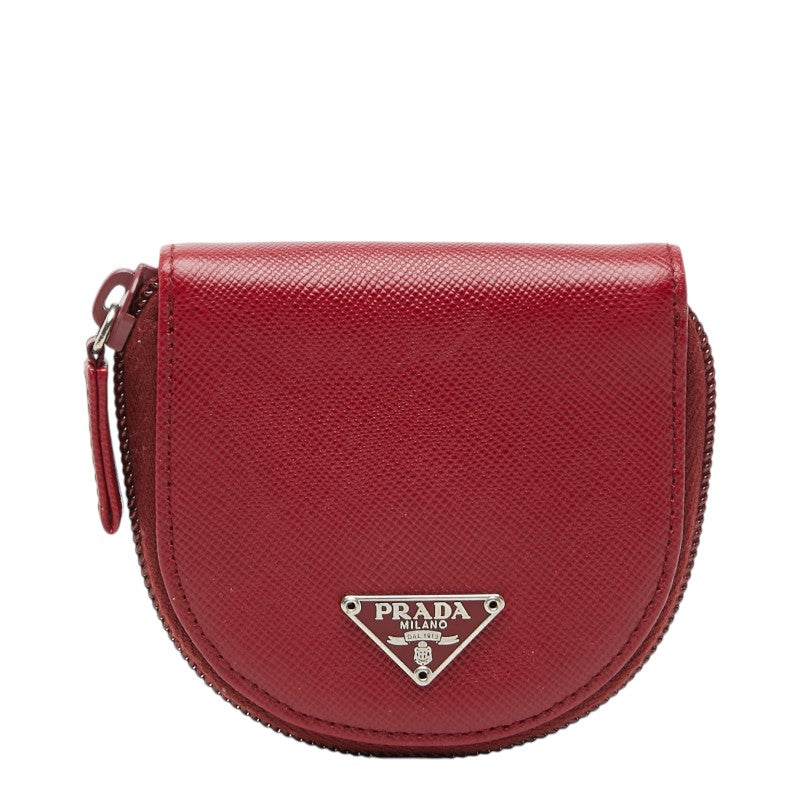 プラダ 三角ロゴプレート コインケース 小銭入れ レッド サフィアーノレザー レディース PRADA 【中古】