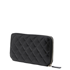 シャネル マトラッセ ラウンドファスナー ジップ ウォレット 長財布 ブラック シルバー金具 ラムスキン レディース CHANEL 【中古】
