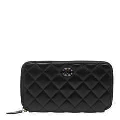 シャネル マトラッセ ラウンドファスナー ジップ ウォレット 長財布 ブラック シルバー金具 ラムスキン レディース CHANEL 【中古】