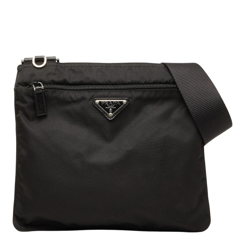 プラダ 三角ロゴプレート 斜め掛け ショルダーバッグ BT0420 ブラック ナイロン レザー レディース PRADA 【中古】