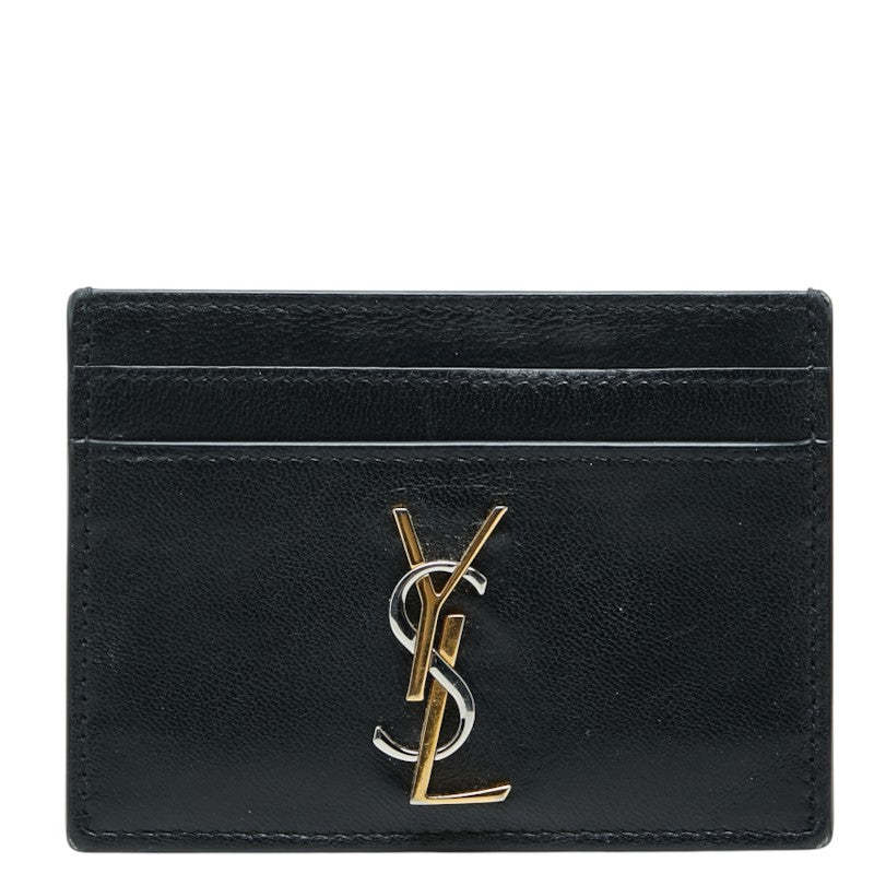 サンローラン YSLロゴ カードケース パスケース 370778 ブラック レザー レディース SAINT LAURENT 中古
