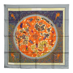 エルメス カレ90 www.hermes.com 世界地図 スカーフ グレー オレンジ マルチカラー シルク レディース HERMES 中古