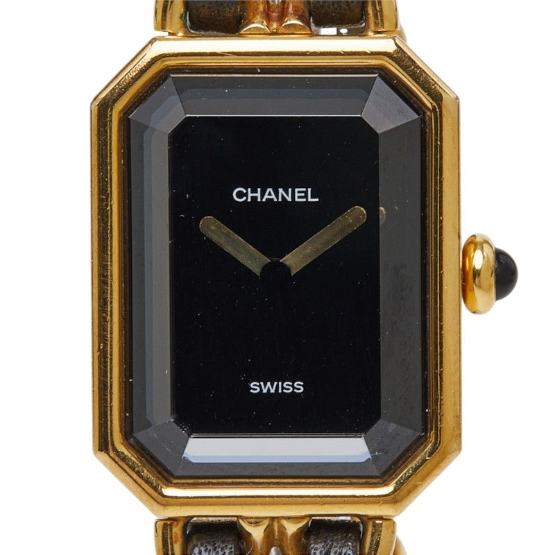 シャネル プルミエール L 腕時計 クオーツ ブラック文字盤 メッキ レザー レディース CHANEL 中古