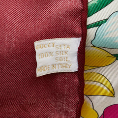 グッチ フローラ スカーフ ワインレッド マルチカラー シルク レディース GUCCI 【中古】