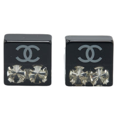 シャネル ココマーク ラインストーン スタッドピアス ブラック シルバー プラスチック メタル レディース CHANEL 【中古】