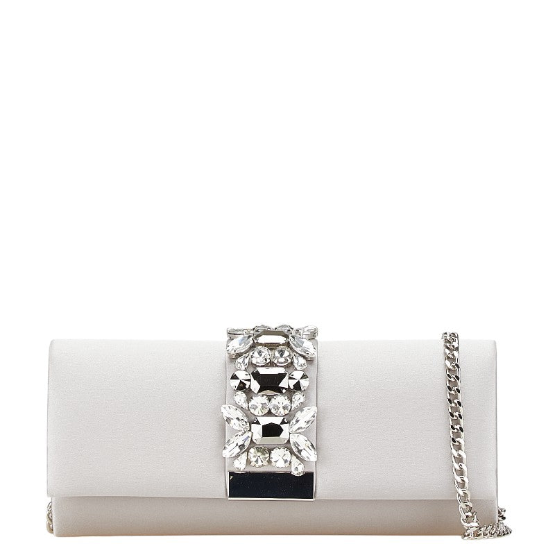 アナイ ビジュー 斜め掛け チェーン ショルダーバッグ パーティバッグ シルバー シルク レディース ANAYI 【中古】