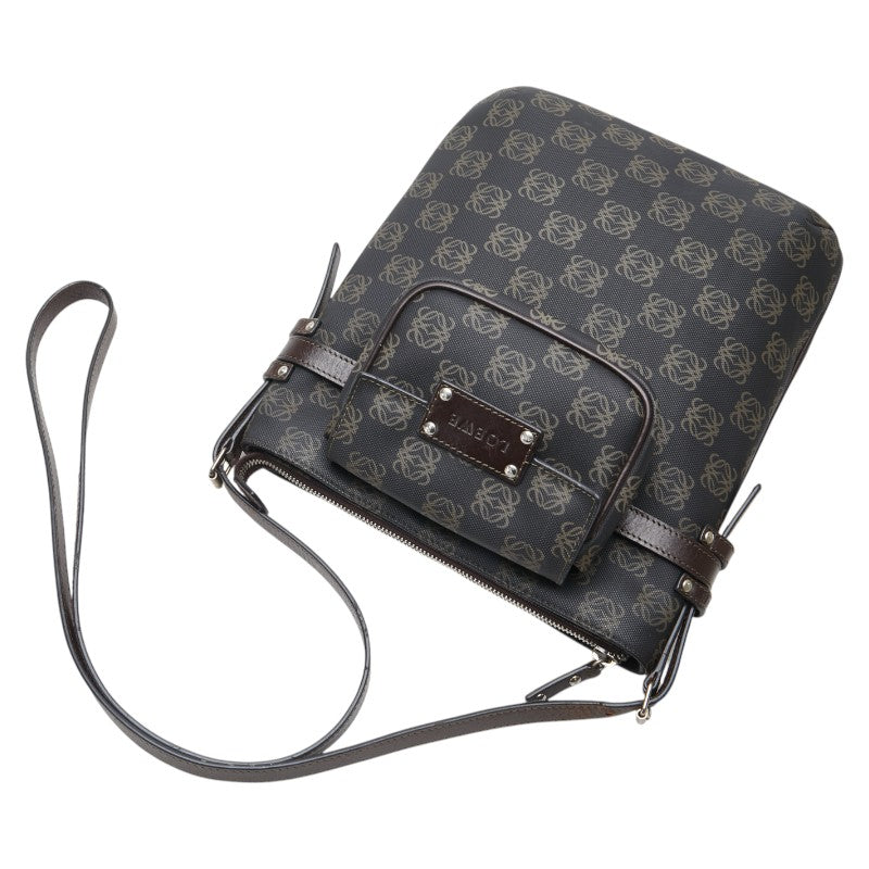 ロエベ アナグラム 斜め掛け ショルダーバッグ ブラック ブラウン PVC レザー レディース LOEWE 【中古】