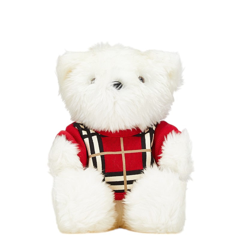 バーバリー テディベア クマ 熊 チェック ぬいぐるみ オフホワイト レッド ポリエステル コットン レディース BURBERRY 【中古】