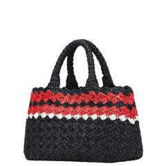 プラダ カナパ 三角ロゴプレート ハンドバッグ ショルダーバッグ 2WAY ブラック レッド ラフィア レディース PRADA 【中古】