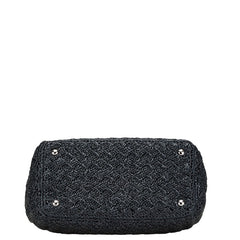 プラダ カナパ 三角ロゴプレート ハンドバッグ ショルダーバッグ 2WAY ブラック レッド ラフィア レディース PRADA 【中古】