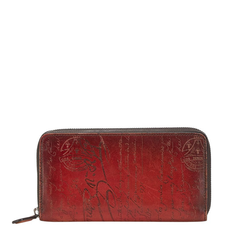ベルルッティ カリグラフィ イタウバ ネオ スクリット ラウンドファスナー 長財布 レッド レザー メンズ Berluti 【中古】
