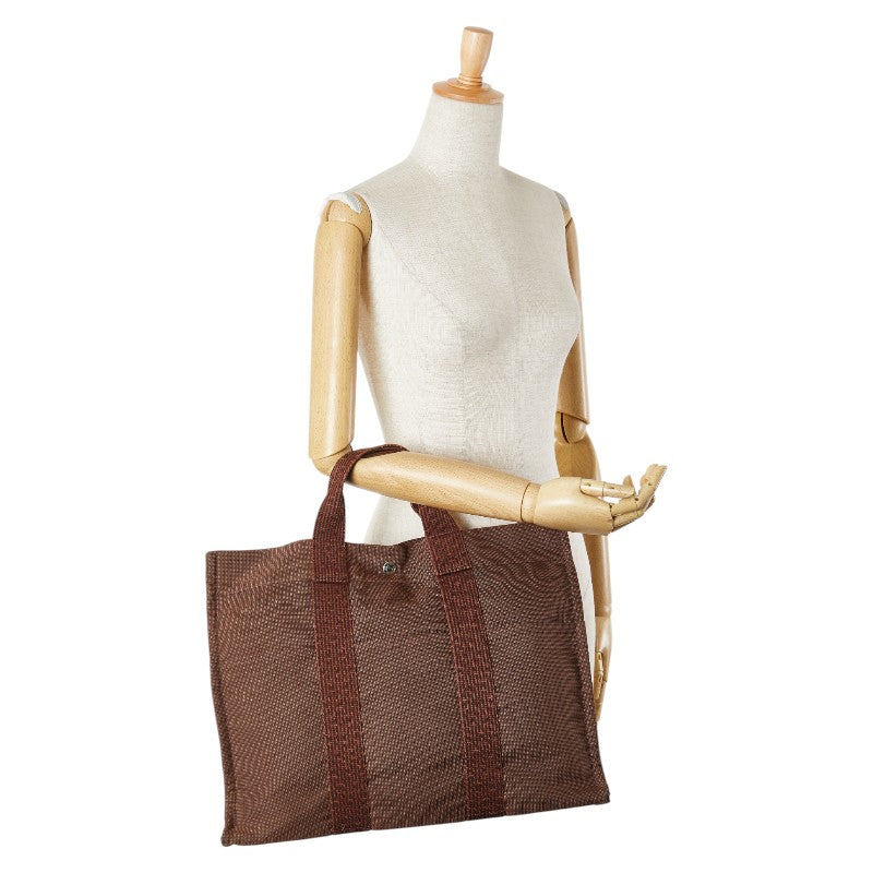 エルメス エールライン トートMM トートバッグ ハンドバッグ ブラウン キャンバス レディース HERMES 【中古】