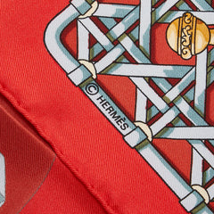 エルメス カレ90 FEUX DE ROUTE 馬車のランタン スカーフ レッド マルチカラー シルク レディース HERMES 【中古】