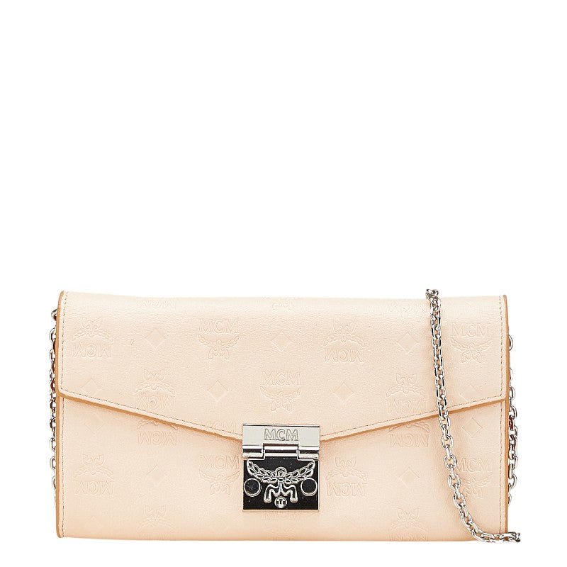 エム シー エム ヴィセトス チェーン ウォレット 長財布 ピンク ベージュ レザー レディース MCM 【中古】