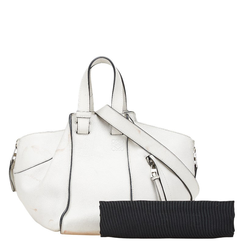 ロエベ アナグラム ハンモック スモール ハンドバッグ ショルダーバッグ 2WAY ホワイト レザー レディース LOEWE 【中古】