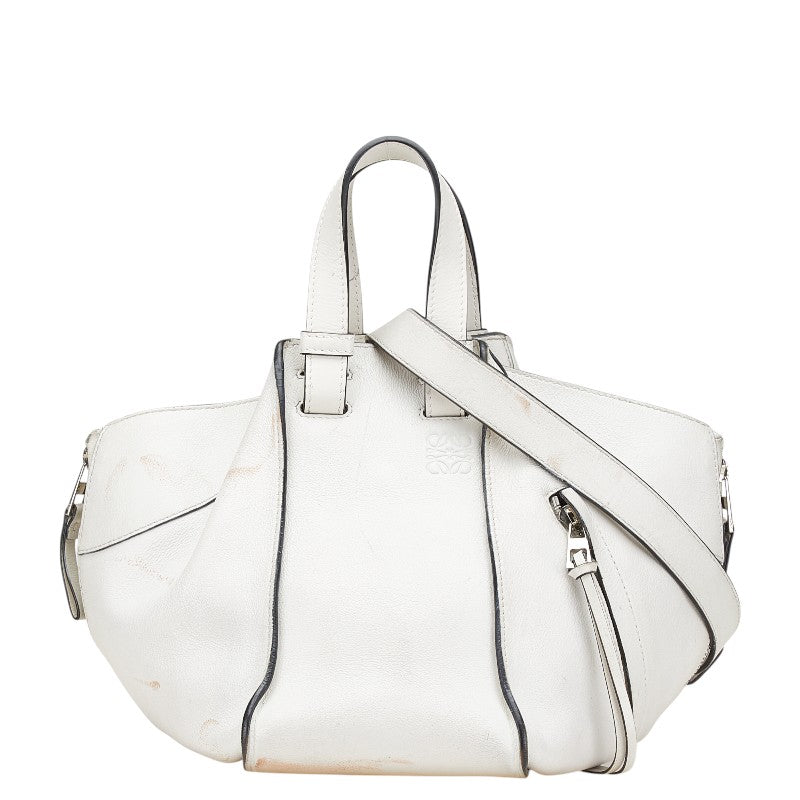 ロエベ アナグラム ハンモック スモール ハンドバッグ ショルダーバッグ 2WAY ホワイト レザー レディース LOEWE 【中古】