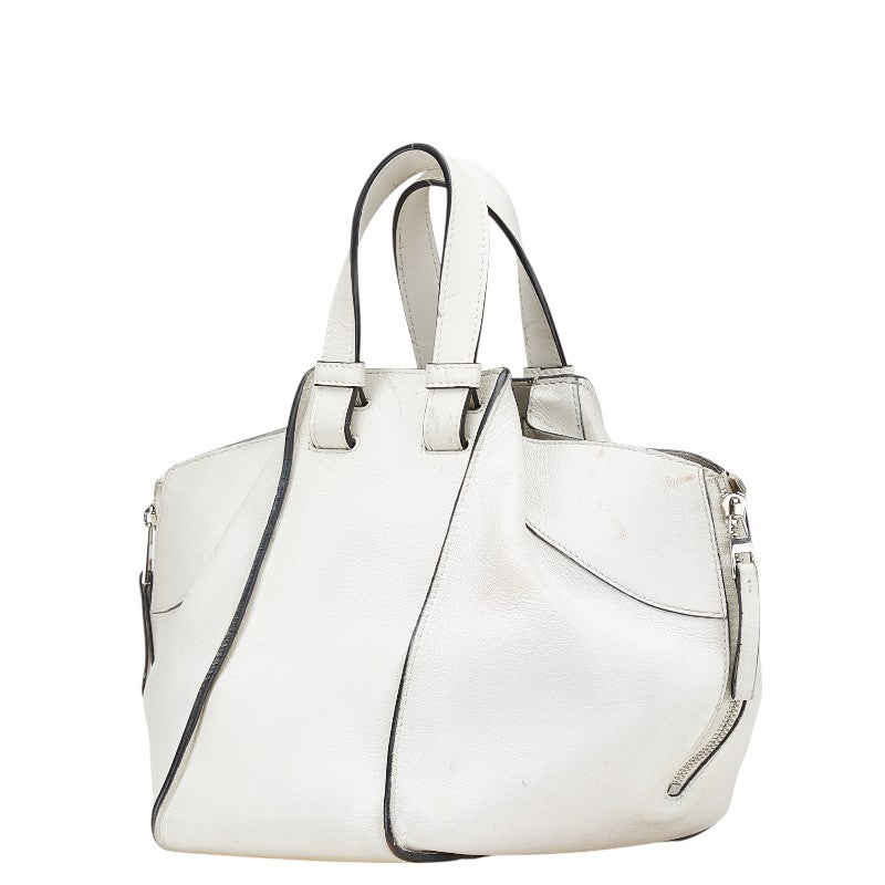 ロエベ アナグラム ハンモック スモール ハンドバッグ ショルダーバッグ 2WAY ホワイト レザー レディース LOEWE 【中古】