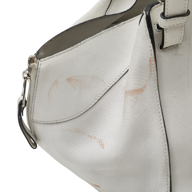 ロエベ アナグラム ハンモック スモール ハンドバッグ ショルダーバッグ 2WAY ホワイト レザー レディース LOEWE 【中古】