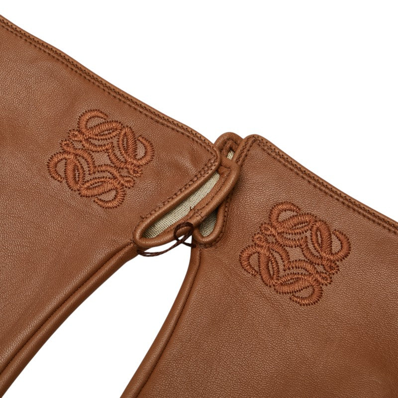 ロエベ アナグラム 手袋 グローブ ブラウン レザー シルク レディース LOEWE 【中古】
