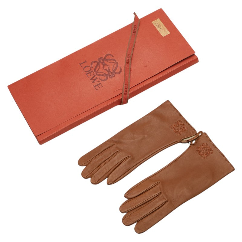ロエベ アナグラム 手袋 グローブ ブラウン レザー シルク レディース LOEWE 【中古】