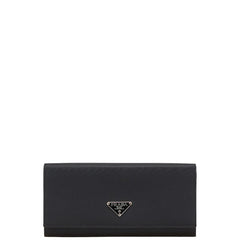 プラダ サフィアーノ テスート 三角ロゴプレート 長財布 M201 ブラック ナイロン レザー レディース PRADA 【中古】