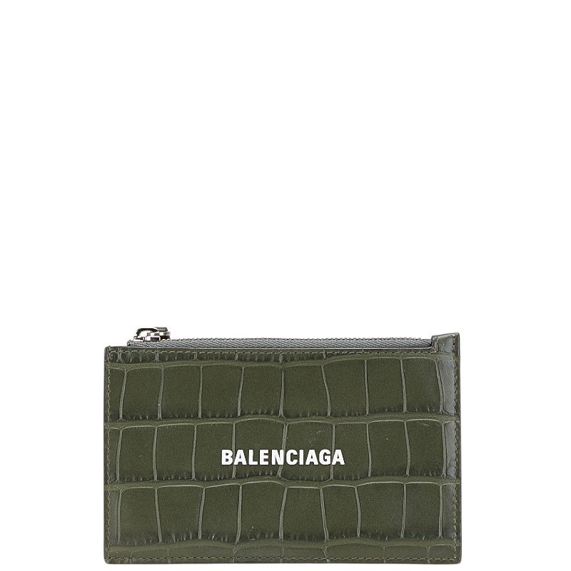 バレンシアガ 型押し カードケース コインケース フラグメントケース 640535 カーキグリーン レザー メンズ BALENCIAGA 【中古】