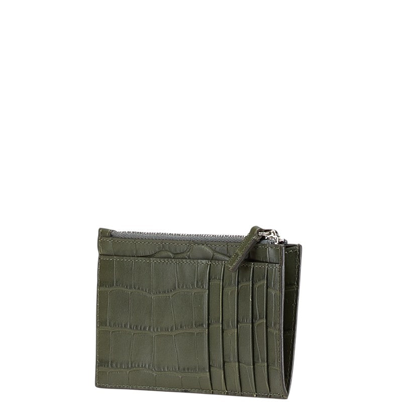 バレンシアガ 型押し カードケース コインケース フラグメントケース 640535 カーキグリーン レザー メンズ BALENCIAGA 【中古】