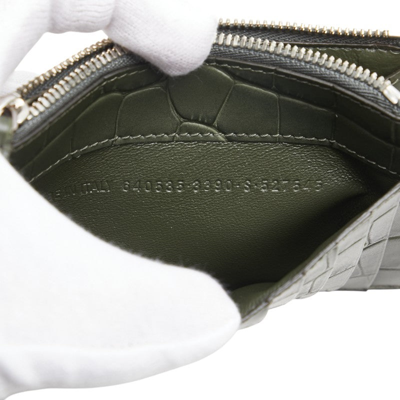 バレンシアガ 型押し カードケース コインケース フラグメントケース 640535 カーキグリーン レザー メンズ BALENCIAGA 【中古】