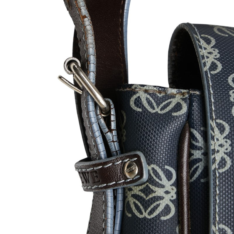 ロエベ アナグラム 斜め掛け ショルダーバッグ メッセンジャーバッグ ネイビー グレー PVC レザー レディース LOEWE 【中古】