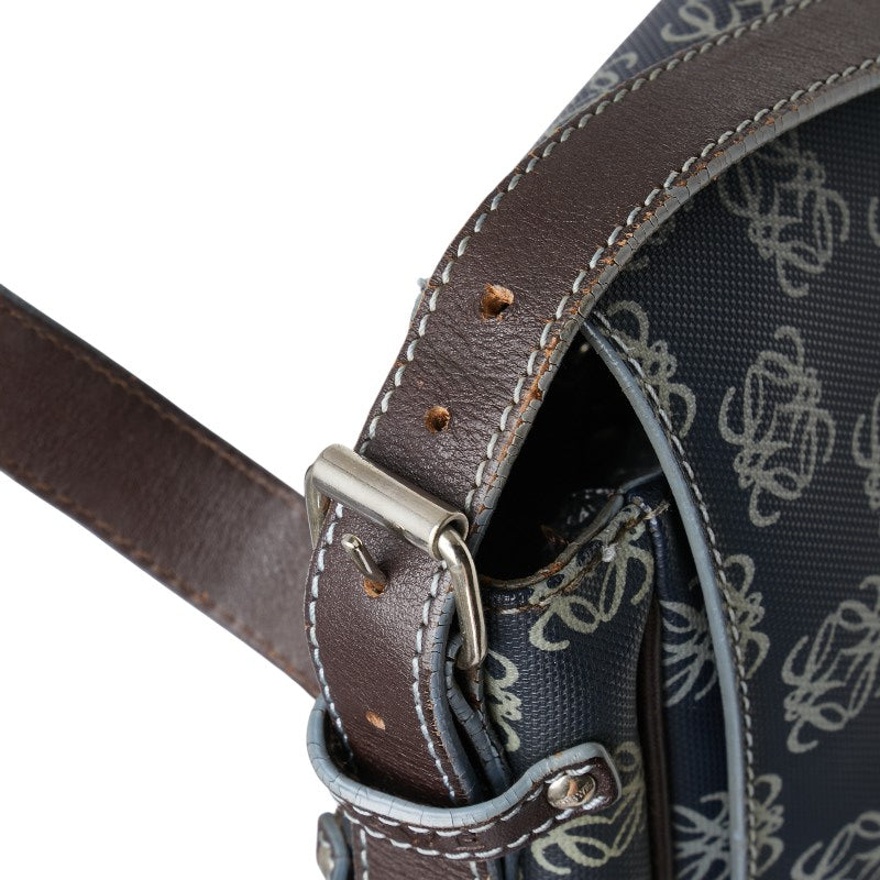 ロエベ アナグラム 斜め掛け ショルダーバッグ メッセンジャーバッグ ネイビー グレー PVC レザー レディース LOEWE 【中古】
