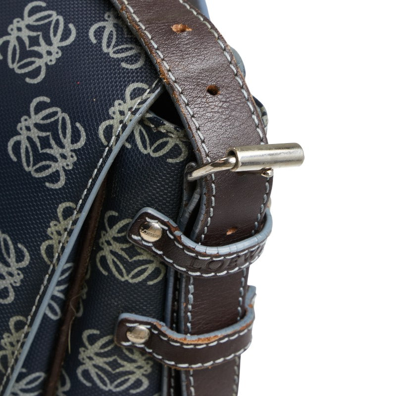 ロエベ アナグラム 斜め掛け ショルダーバッグ メッセンジャーバッグ ネイビー グレー PVC レザー レディース LOEWE 【中古】