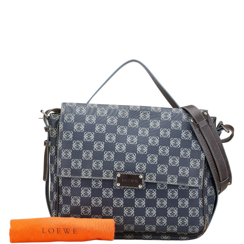 ロエベ アナグラム 斜め掛け ショルダーバッグ メッセンジャーバッグ ネイビー グレー PVC レザー レディース LOEWE 【中古】